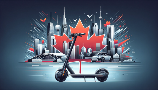 Electric Scooter with a backdrop of a Canadian Flag/City of Toronto