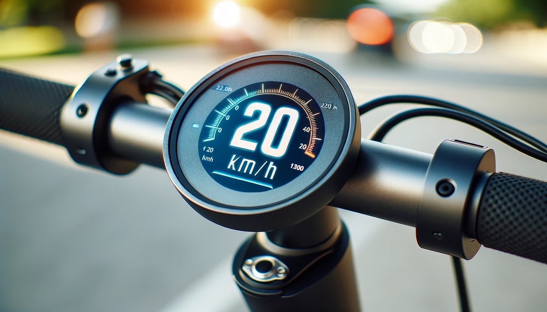 E-scooter with 20km/h on the digital speedometer