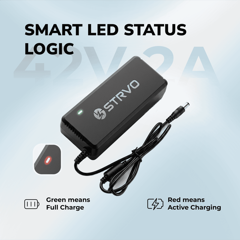 Strvo 42V2A Charger With 6 in 1 Plugs Output heads DC Fast Charger, compatible with various escooter and ebike models, built for 36V batteries