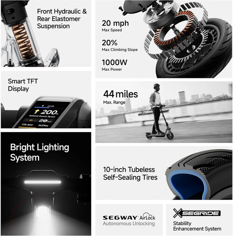 Segway F3 Electric Scooter 32km/h Speed / 70km Range / 19.2kg / 1000W