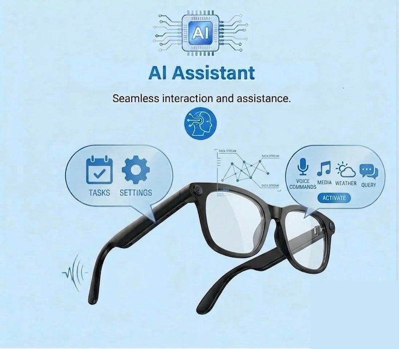 STRVO G-01 Smart Audio Glasses with 2K Camera, Bluetooth, Photochromic Lenses, AI Assistant & Touch Controls - Curved Design for Everyday Wear