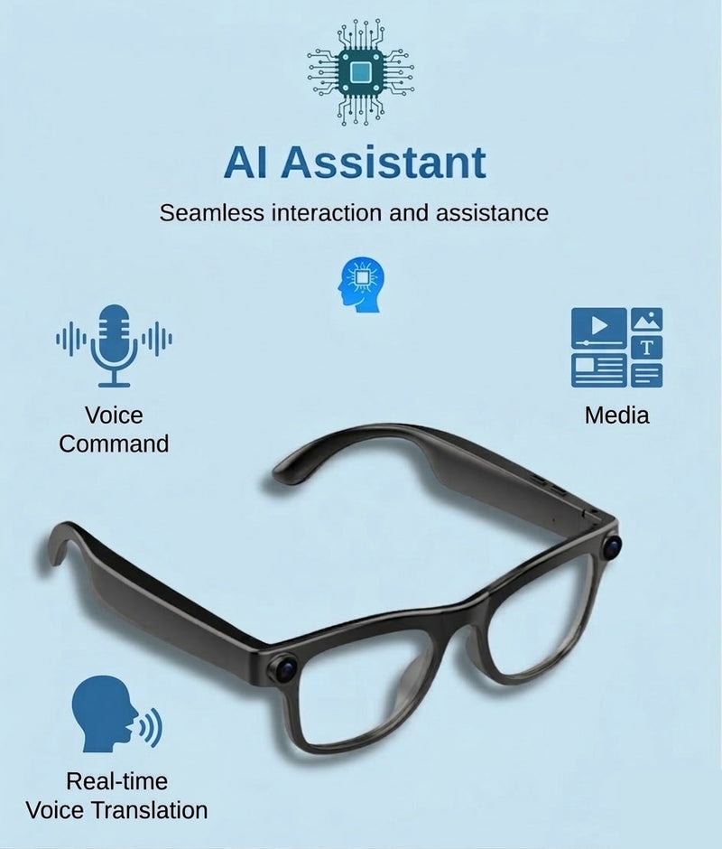 STRVO G-02 Ray-Ban Style Smart Sunglasses with 8MP Camera, 1.2K Video, Bluetooth Audio, AI Assistant & Touch Controls - Sunshade Lenses