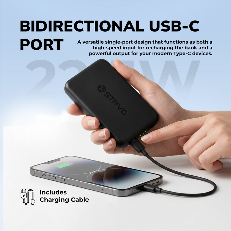 Strvo 10000mAh PD 22.5W Magnetic Battery Pack Power Bank for smartphones, 15W Wireless Portable Charger with Magsafe, Skin-Friendly Compatible with smartphones and Includes USB-C Cable