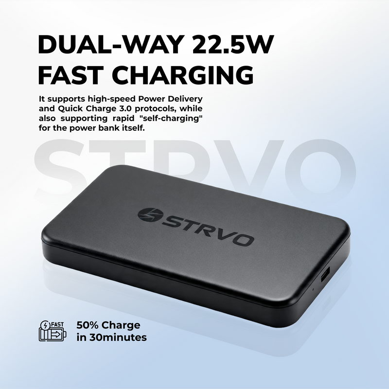 Strvo 10000mAh PD 22.5W Magnetic Battery Pack Power Bank for smartphones, 15W Wireless Portable Charger with Magsafe, Skin-Friendly Compatible with smartphones and Includes USB-C Cable