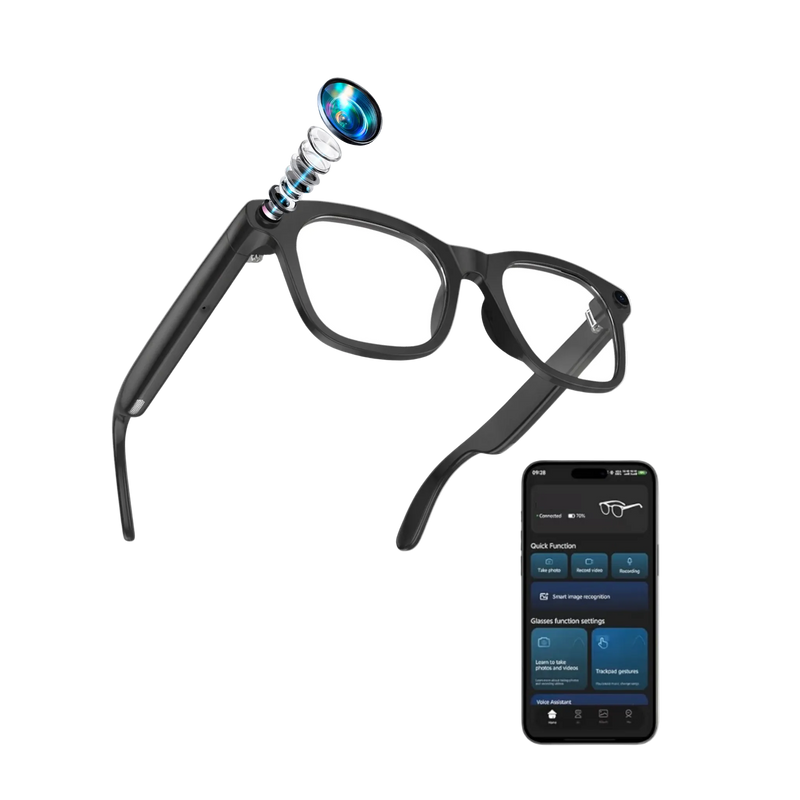 STRVO G-06 2K Ultra HD Camera Smart Glasses with Bluetooth Audio, Photochromic Lenses, AI Assistant, Video Recording & App Control - Black