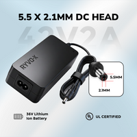 Ryvo-X 54.6V 2A 5.5 x 2.1mm DC Charger for 48V Lithium Ion Battery, UL Certified