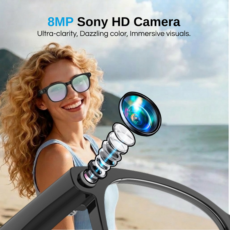 STRVO G-01 Smart Audio Glasses with 2K Camera, Bluetooth, Photochromic Lenses, AI Assistant & Touch Controls - Curved Design for Everyday Wear