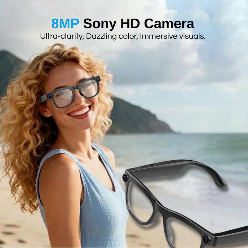 STRVO G-02 Ray-Ban Style Smart Sunglasses with 8MP Camera, 1.2K Video, Bluetooth Audio, AI Assistant & Touch Controls - Sunshade Lenses