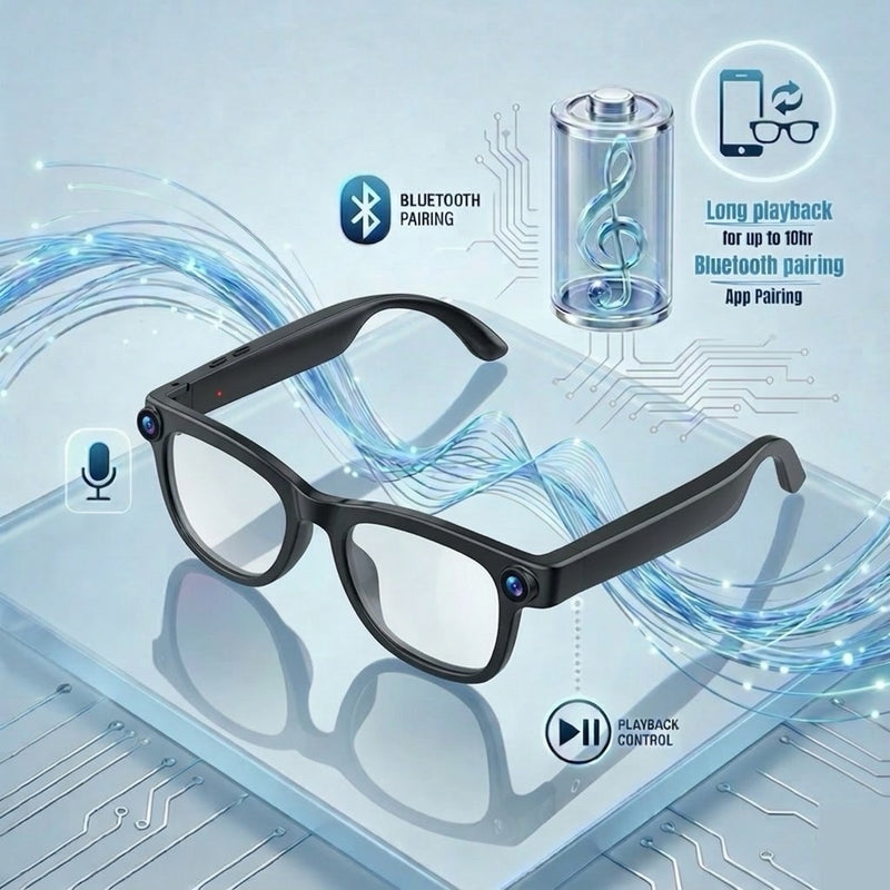 STRVO G-02 Ray-Ban Style Smart Sunglasses with 8MP Camera, 1.2K Video, Bluetooth Audio, AI Assistant & Touch Controls - Sunshade Lenses