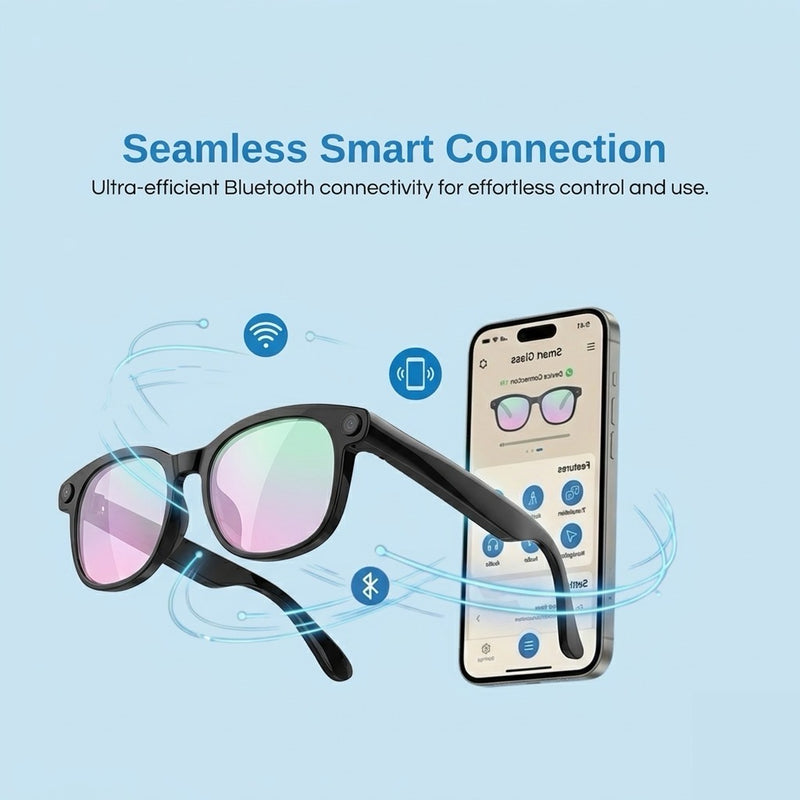 STRVO G-01 Smart Audio Glasses with 2K Camera, Bluetooth, Photochromic Lenses, AI Assistant & Touch Controls - Curved Design for Everyday Wear