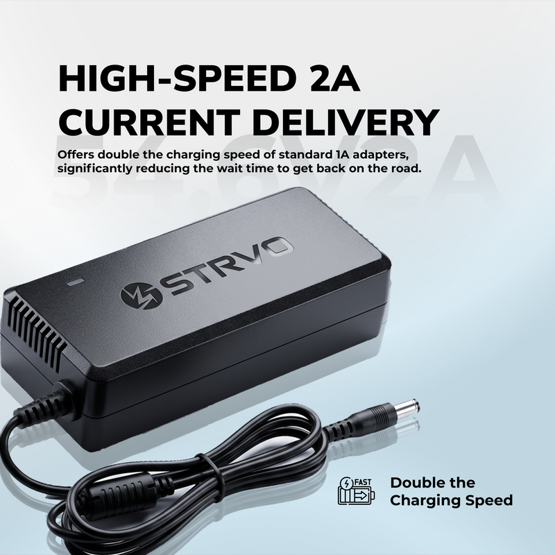 Strvo 54.6V2A Multi Charger With 6 in 1 Plugs Output heads DC Fast Charger for 48V batteries, compatible with ebikes and escooters and emobility vehicles
