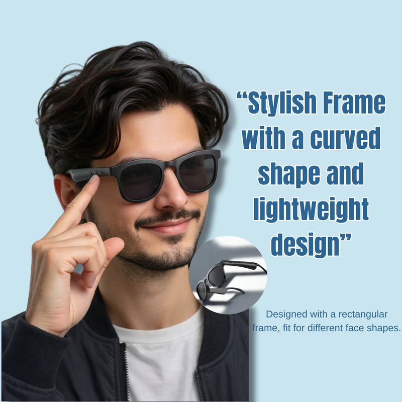 STRVO J-100 Bluetooth Smart Audio Glasses - Lightweight Open-Ear Calling & Music Sunglasses with Touch Controls, Long Battery Life - Black