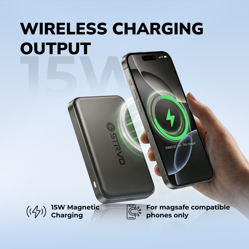 Strvo 10000mAh PD 22.5W Magnetic Battery Pack Power Bank for smartphones, 15W Wireless Portable Charger with Magsafe, Skin-Friendly Compatible with smartphones and Includes USB-C Cable