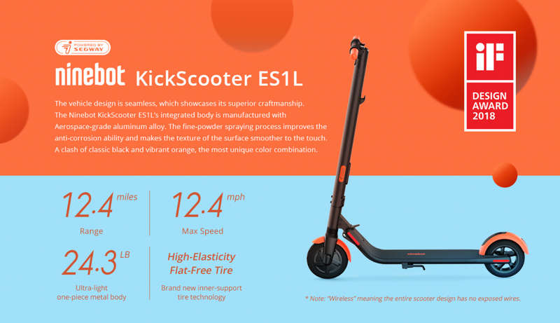Ninebot ES1L Kick-Scooter by Segway Speed 20km/hr Speed / 20km Range / 11.3kg / 250W